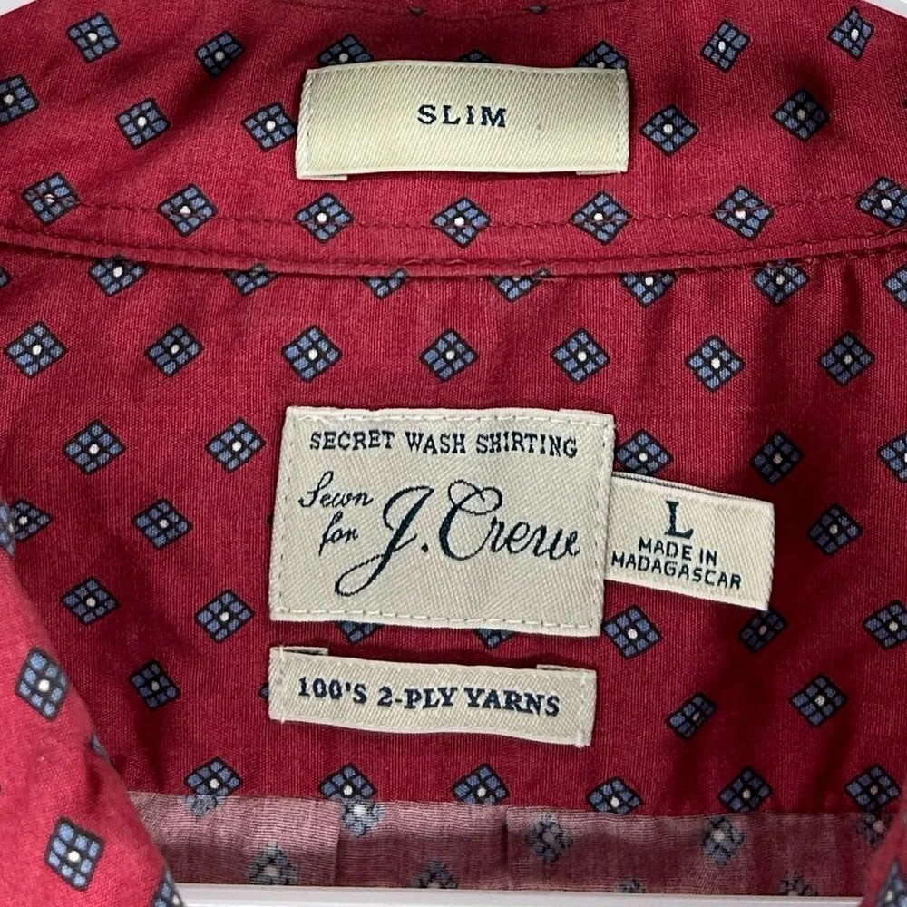 J.Crew Men’s‎ Red Patterned Button Down Shirt Size Large Casual Slim Fit
